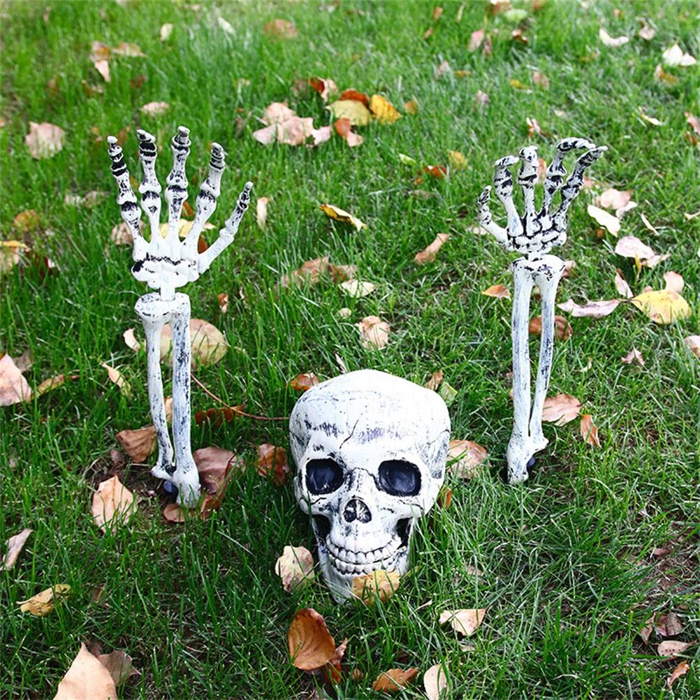 Halloween Glowing Skeleton Head Hands Arms Stakes Luminous Outdoor Decor for Lawn Garden Yard