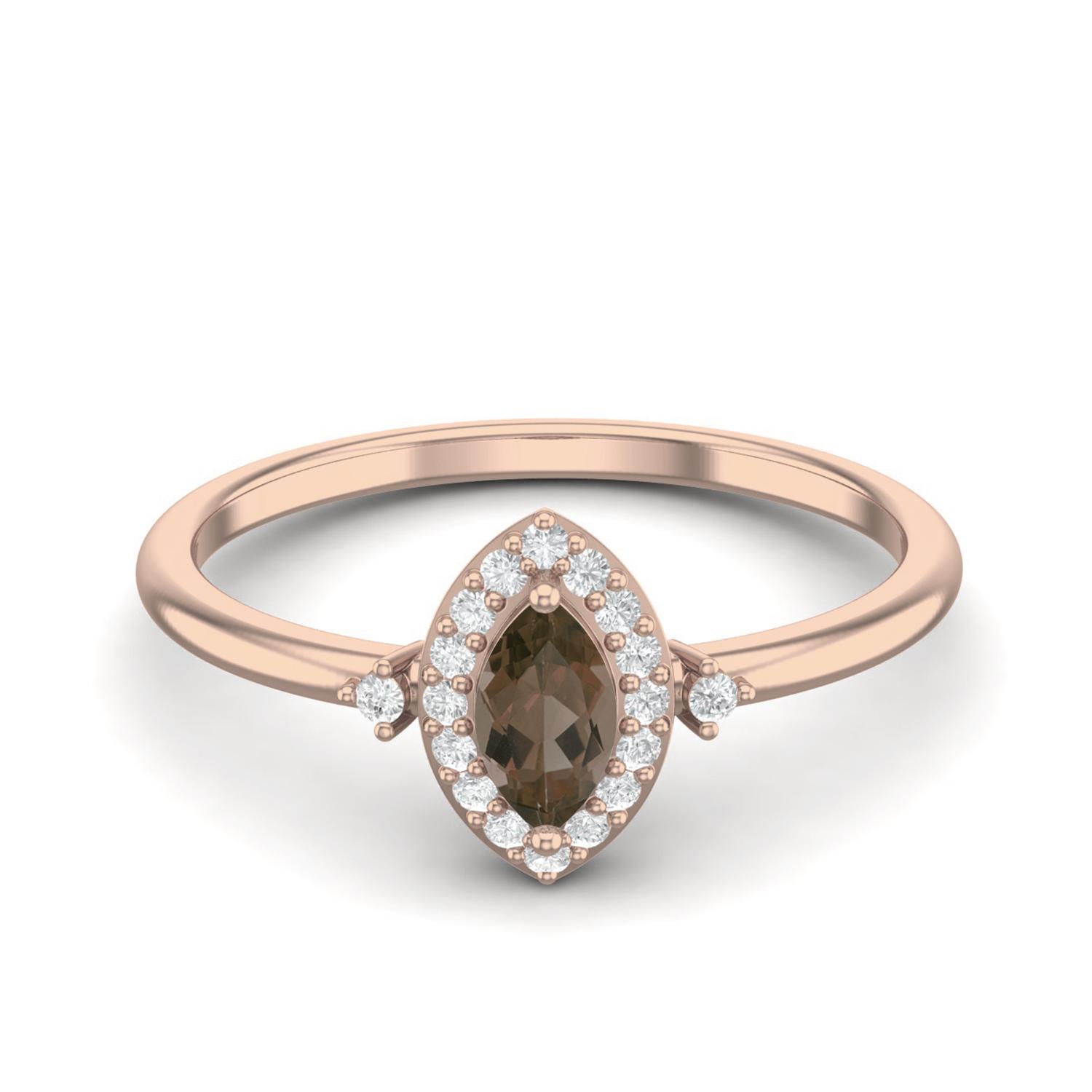 5X3mm Marquise Smoky Quartz 925 Sterling Silver Rose Vermeil Solitaire Accents Women Anniversary Ring 5