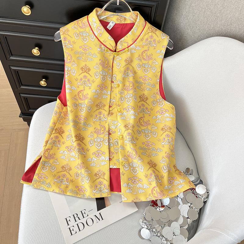 

Жаккардовый парчовый темпераментный жилет женский 2025 новый универсальный высококлассный маленький жилет XXXL [Recommended 138-75kg] жёлтый