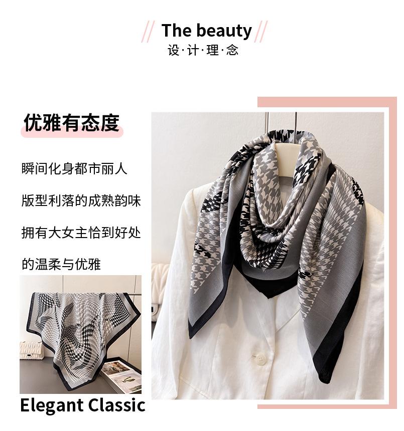 Temperament Thousand Birds Plaid Simulation Silk Large Square Scarf Retro Printed Shawl Neck Silk Scarf Herringbone Women's Scarf Headscarf