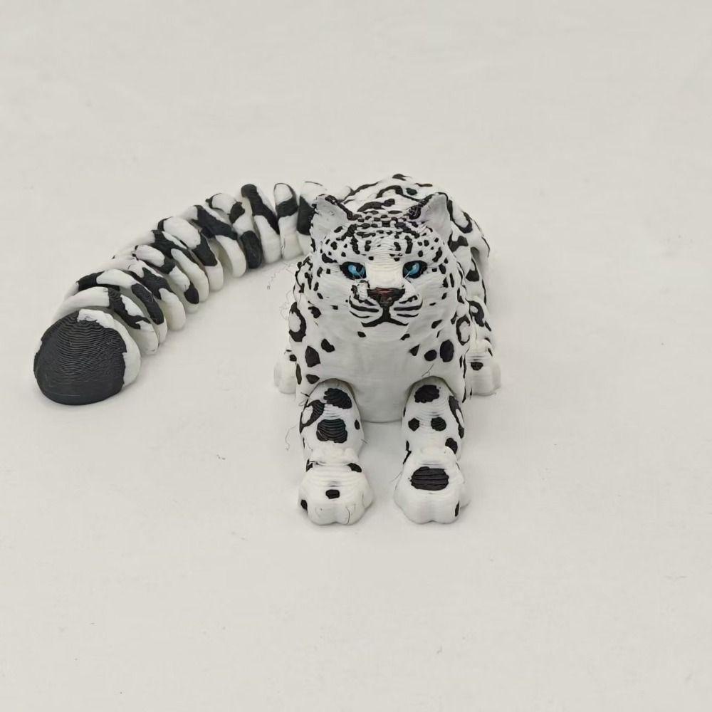 3D Printed Animals Figurine Articulated Simulation Figurine Cute Snow Leopard Model Home Decor