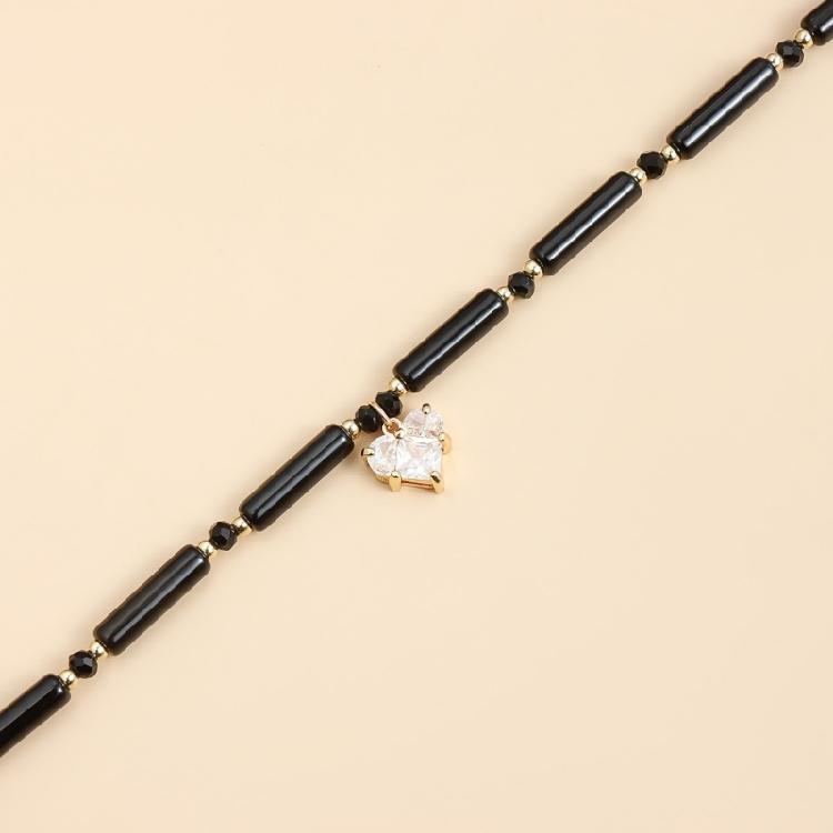 Delicate Heart Pendant Glass Bead Zircon Clavicle Necklace Adjustable Fashion Jewelry Gift for Her