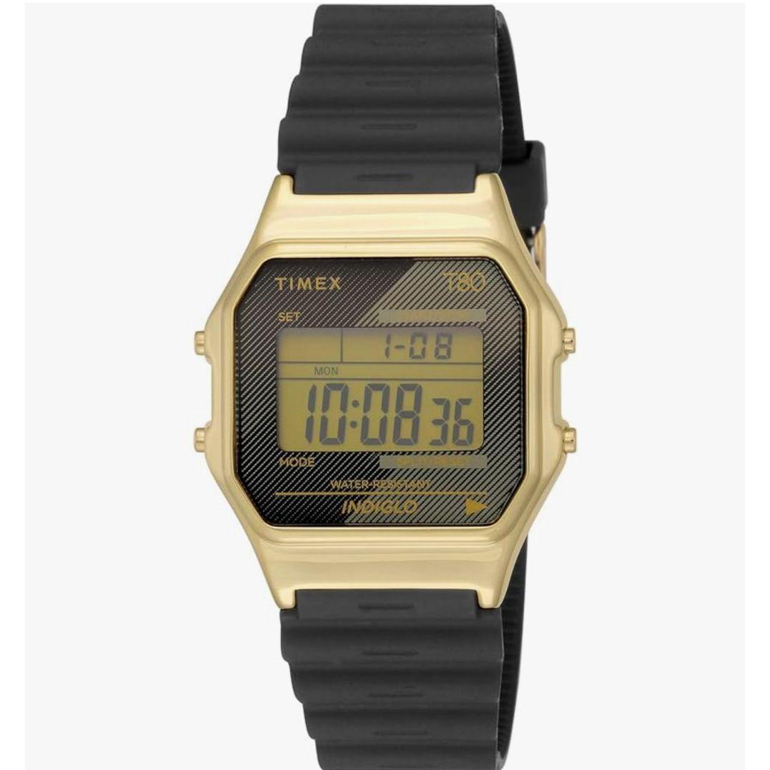 Used TIMEX T-80 Digital Watch Gold Black