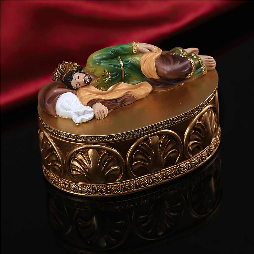 Sleeping St Joseph Resin Statue Religion Case Ornament Jewelry Storage Box Figurine for Table Home Office Car Decor