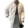 Women Short Medium Length Down Jacket Winter Warm Stand Collar Solid Color Casual Outerwear Coat