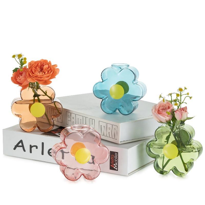 4pcs Floral Glass Vases Four Colors Set Colorful Flower Hydroponic Glass Vase Transparent Arrangement Container Table Decoration