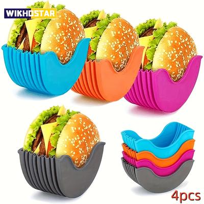 1/4 stücke Versenkbare Hamburger Halter Hamburger Feste Box Sandwich Burger Clip Rack Waschbar Silikon Pommes Frites Hamburger Sauce