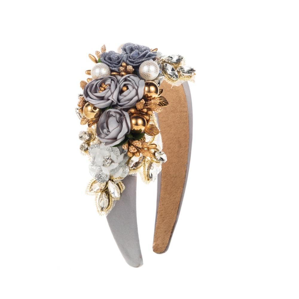 

Жемчужные вышитые цветы Жемчужные повязки на голову Вышивка Модные стразы Женская повязка для волос Grey