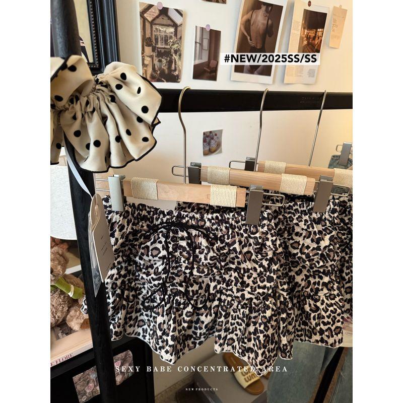 Kumikumi Design Lace-up Leopard Print Frill Skirt Women's Autumn Chic Age-Reducing Loose Slimming Short dress