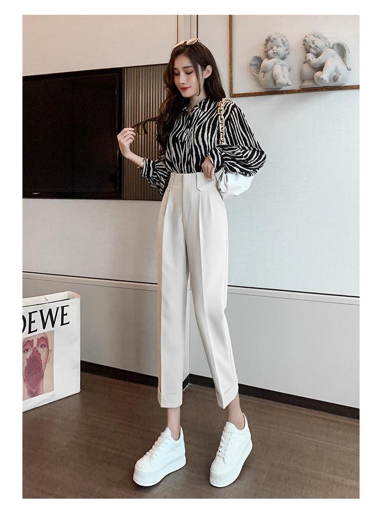 Radish Women's High Waist Cigarette Leg Cropped Pants - Korean Style Harem for Spring/Summer 2026