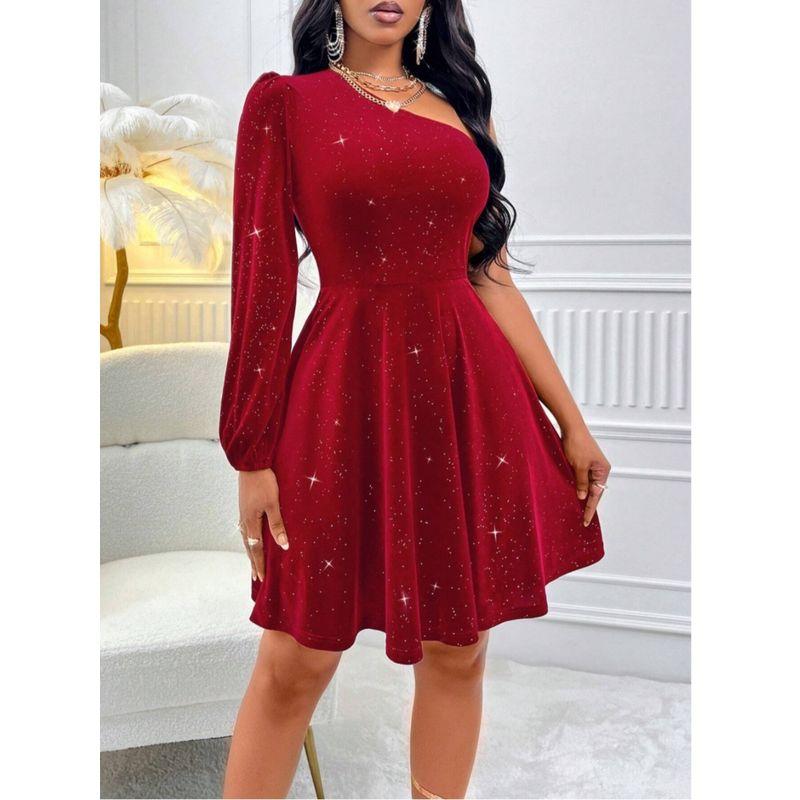 Spring/Summer New Arrival Fashion One-Shoulder Cold-Shoulder Silm Waist-Controlled Slimming Long Sleeve Dress Dinner Dress Women's Dress