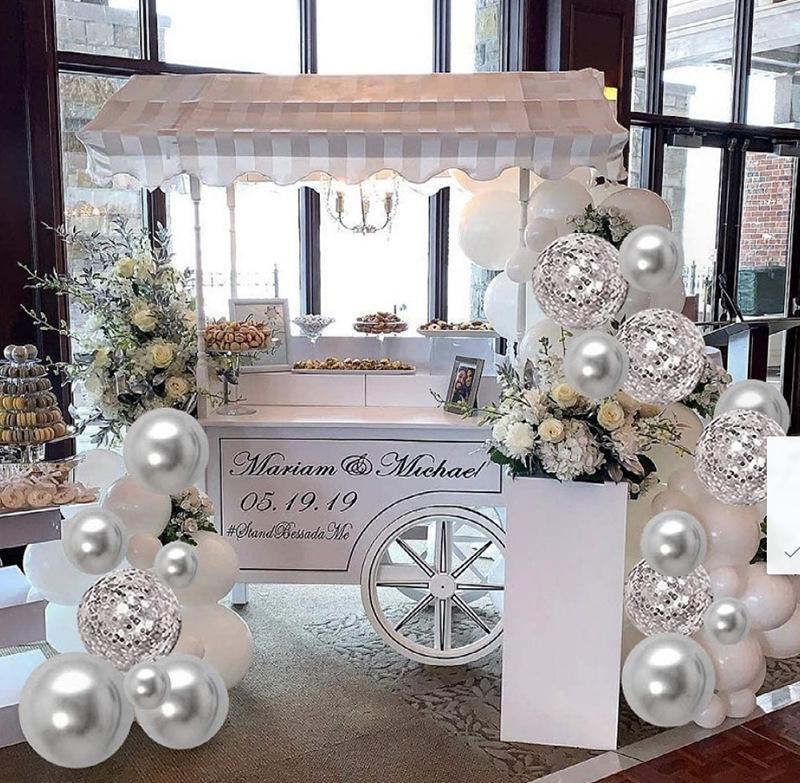 Metal Silver White Confetti Chrome Metallic Globos Party Balloons Arch Garland Kit Birthday Decorations Supplies Wedding