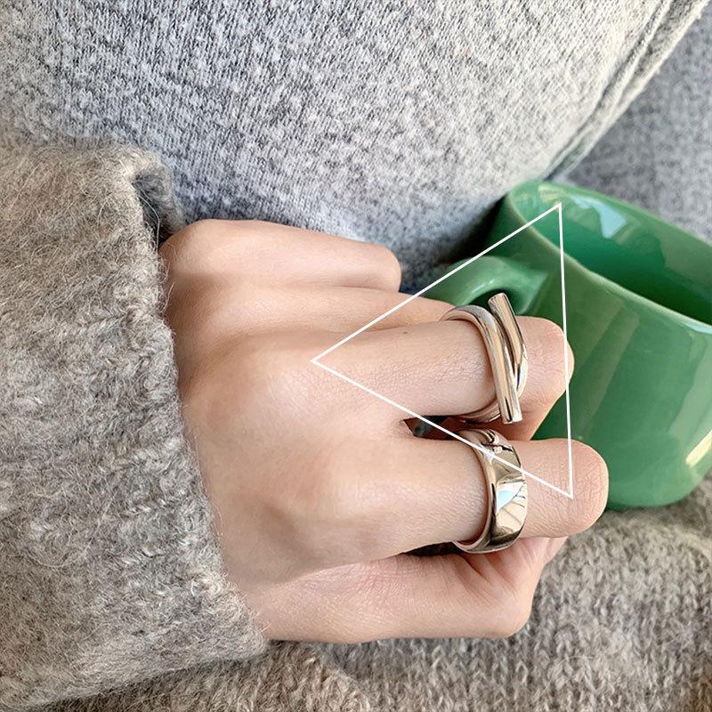 

925 Sterling Silver Ring New Thick Simple Wave Thai Silver Solid Double-layer Rings Trendy Couple Women Gift Dropship resizable