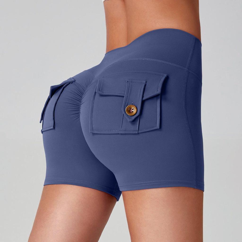 Women's High Waist Peach Butt Yoga Shorts with Pocket - Quick-Dry, High Elastic Fitness Running Pants