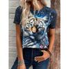 3D Printed Women's Round Neck Tiger Pattern T-shirt Multifunctional Summer Fresh Women's Version T-shirt Breathable Machine Wash Outdoor Top