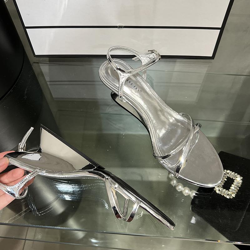 Fashion SUOJIALUN 2025 Summer New Brand Women Sandal Fashion Narrow Band Ladies Elegant Gladiator Shoes High Wedges Heel Pumps Shoes