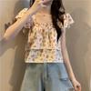 French Short-sleeved Short Chiffon Spice Girl Top with Exposed Navel Year T-shirt Small Shirt Flying Sleeves Summer Floral