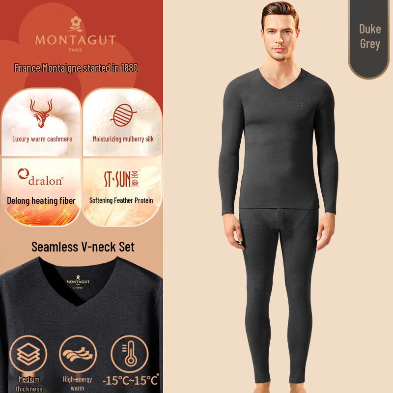 Montagut Men's Cashmere Silk Blend Thermal Underwear Set