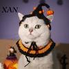 Adjustable Dog Holiday Collar Halloween Pet Costume for Cats Small Dogs, Handmade Crochet Witch Hat Bib Lightweight Festive Wear Collar, Cat