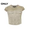 Only Women's 2025 Summer Solid Spliced Fabric Slim Fit Round Neck T-Shirt