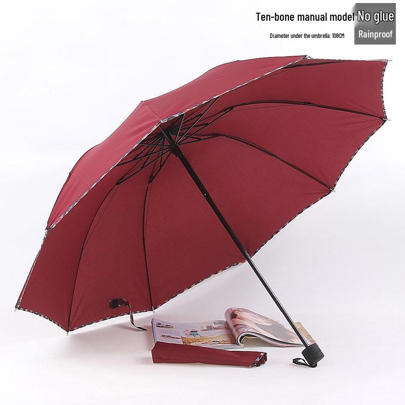 Extra Large Dual-Use Umbrella for Men and Women: Manual Three-Fold Design with Reinforced Black Glue for Rain or Shine Protection.