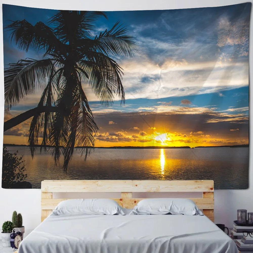 

Living room bedroom decoration background poster starry sky coconut tree tapestry wall hanging sofa blanket dreamy sea 74x94cm(29x37in)