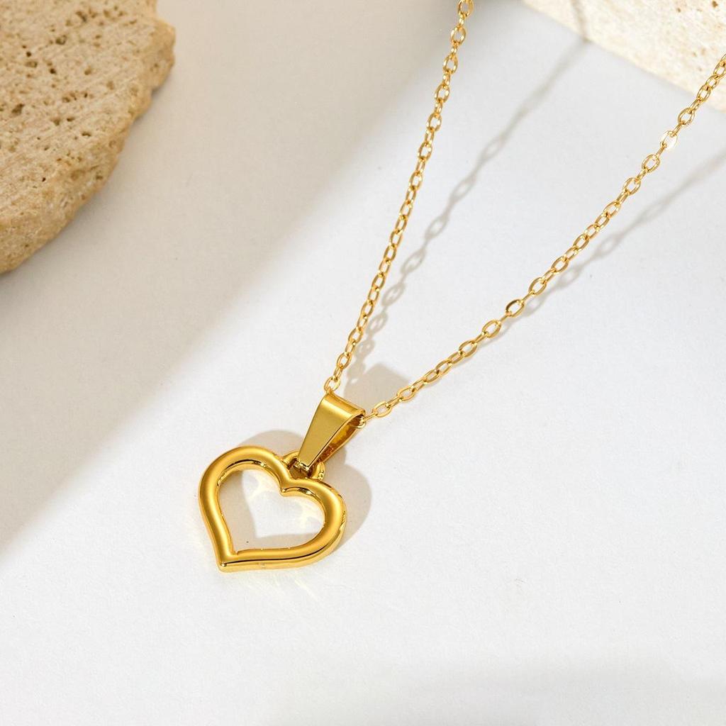 Hollow Heart Stainless Steel Pendant Necklace for Women - Fashionable and Durable Titanium Steel Jewelry