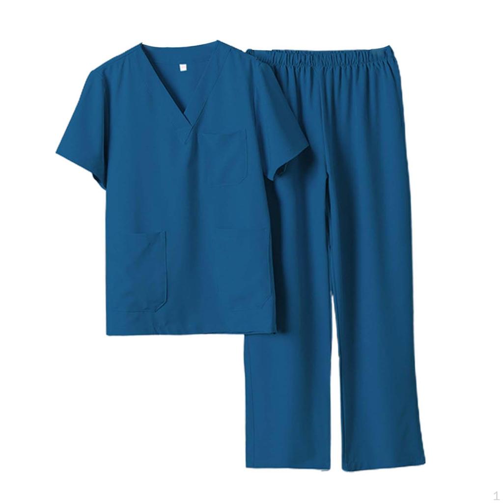 Herren Damen Scrub Set Krankenschwester Kostüm mit Taschen V-Ausschnitt T-Shirt Atmungsaktives Oberteil Jogginghose Uniform
