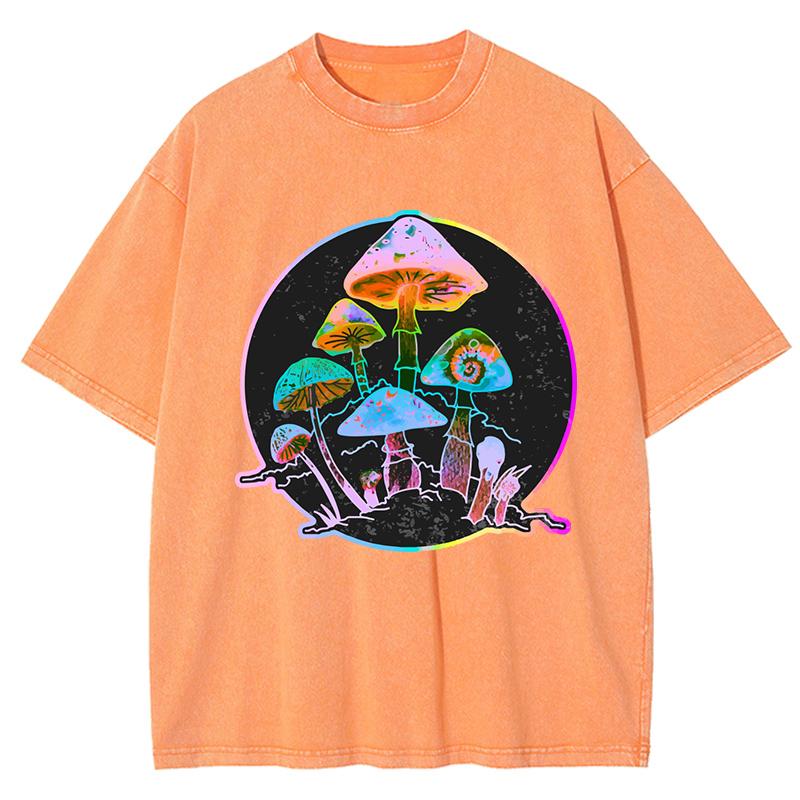 Garden Of Shrooms Classic Tprint Washed T-Shirt Women Summer Loose Clothes Cotton Hip Hop Streetwear O-Neck T Shirt