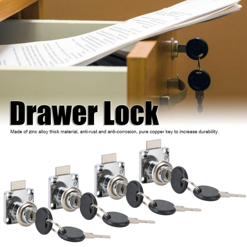 4pcs Durable Drawer Lock with Key Keyed Alike Cylinder Drawer Lock Security Cabinet Cam Lock Office
