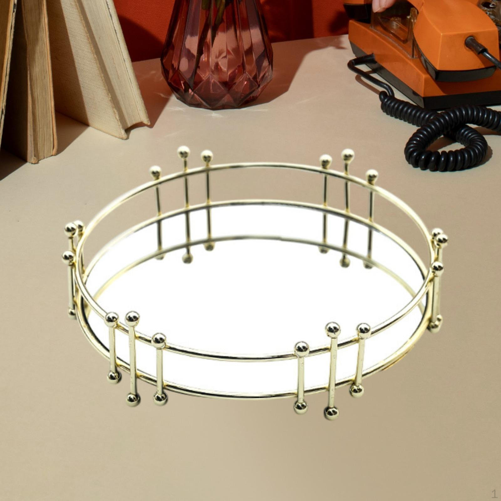 

Декоративный зеркальный поднос, золотой туалетный столик, поднос для ванной, органайзер для косметики, сервировка для кафе Round S