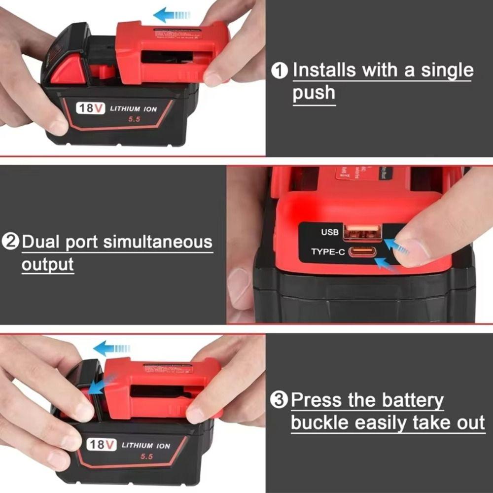 Fast Charging Battery Adapter with Type-C Portable USB Charger Battery Case Battery Holder for Milwaukee 18V Lithium Battery