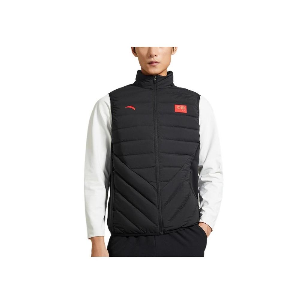 Anta Training Series Solid Color Logo Print Zipper Stand Collar Thick Warm Vest Men Vest Black 152247965-2