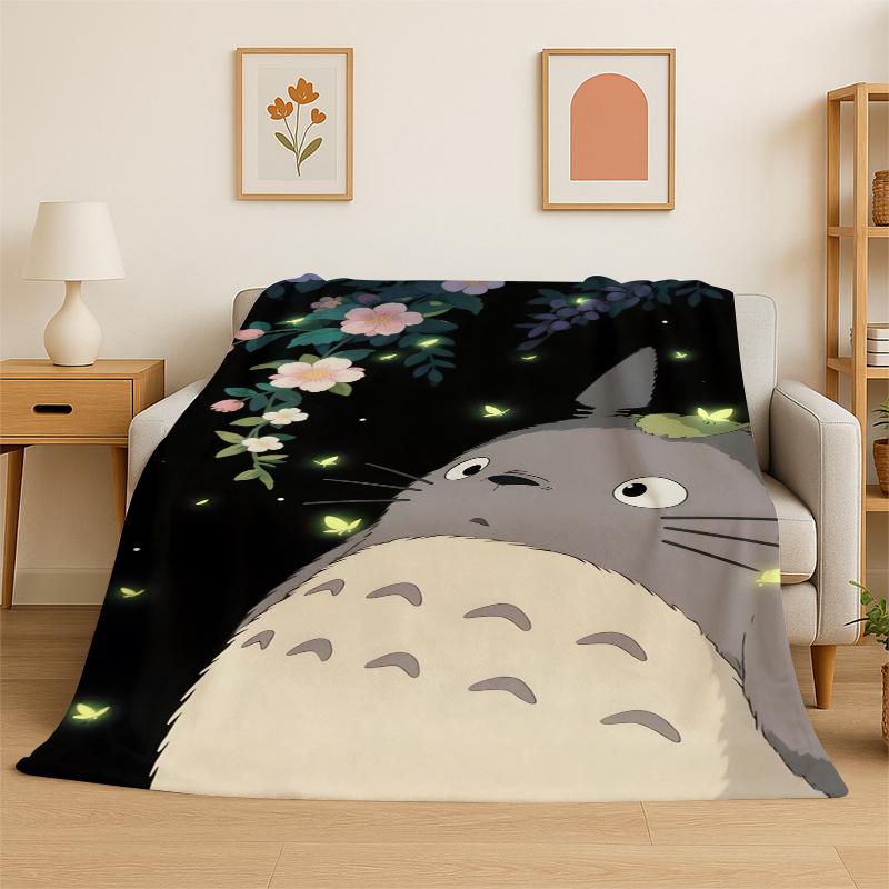 Classic T-Totoro Cartoon Cute Flannel Blanket Soft Warm Throw Blanket for Bedroom Living Room Bed Travel Camping Picnic Kid