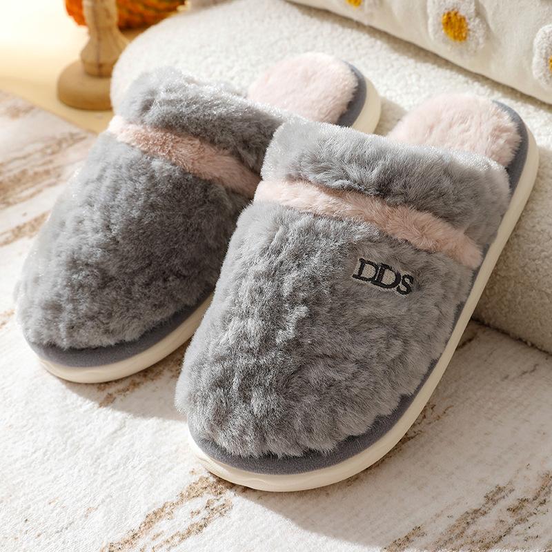 

Bow cotton slippers women s indoor home winter warm confinement shoes thick-soled non-slip plush slippers 40-41