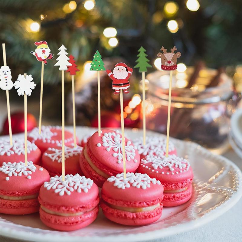 100 pcs Festive Christmas Roostertail Picks Set,Event & Party Supplies Tableware for Holiday Drinks,Christmas Party Supplies,Holidaythemed Accessories