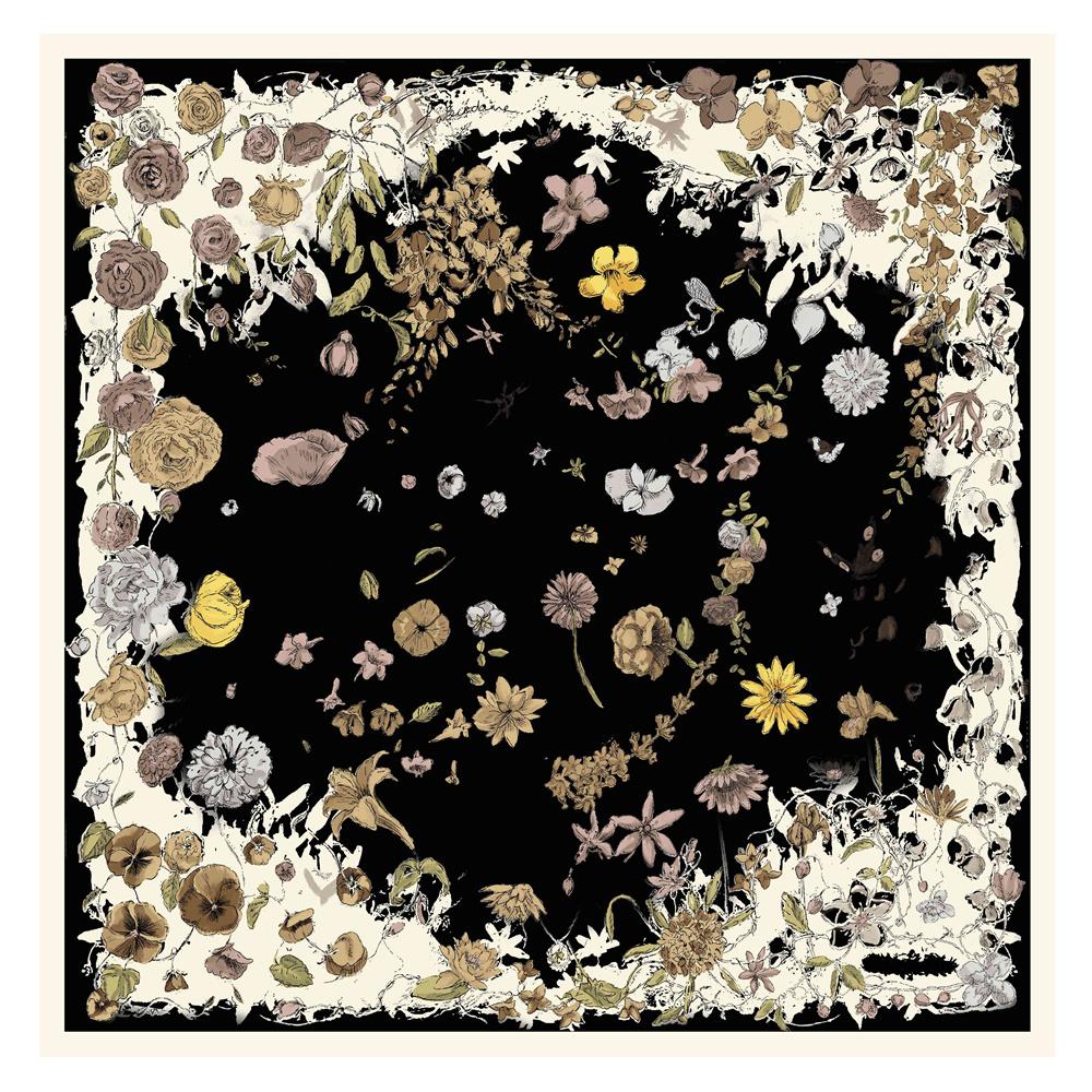 POBING Silk Scarf Women Large Shawls Flowers Printed Stoles Square Bandana Luxury Kerchief Hijab Scarf Female Foulards 130CM