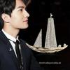 Men's Smooth Sailing Sailboat Zircon Brooch: Elegant Suit Jacket Pin Accessory