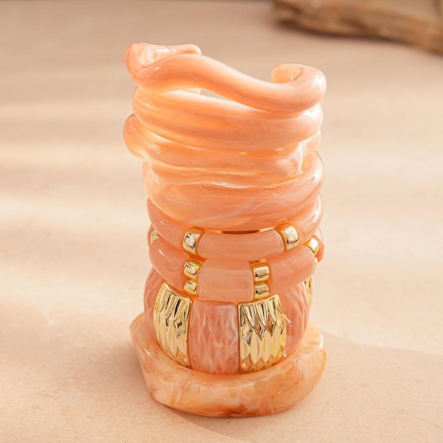 Irregular Pink Acrylic Openning Bangles for Women Personality Sweet Smudging Cuff Bracelet Smooth Resin Wristband