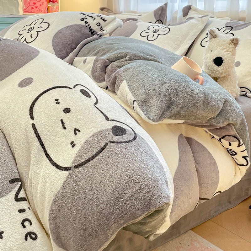 Thickened Milk Fleece Four-Piece Set Cartoon Coral Fleece Quilt Cover Fleece Bedding Flannel Sheets