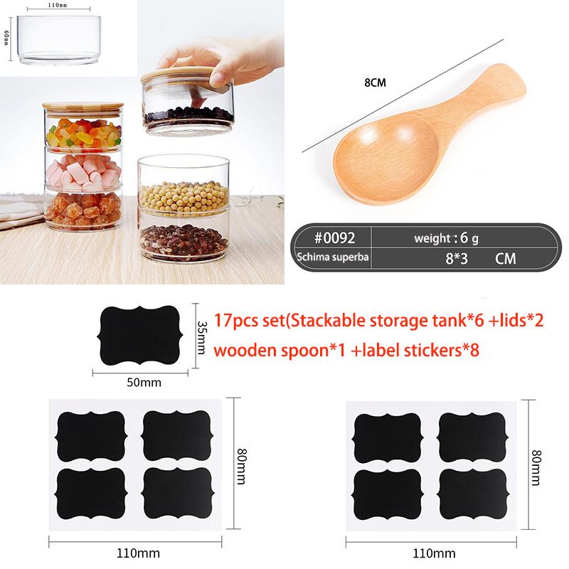 

17 шт. Набор минималистичных емкостей для хранения в доме с крышкой, креативная многослойная комбинированная емкость для хранения с наклейкой в виде деревянной ложки