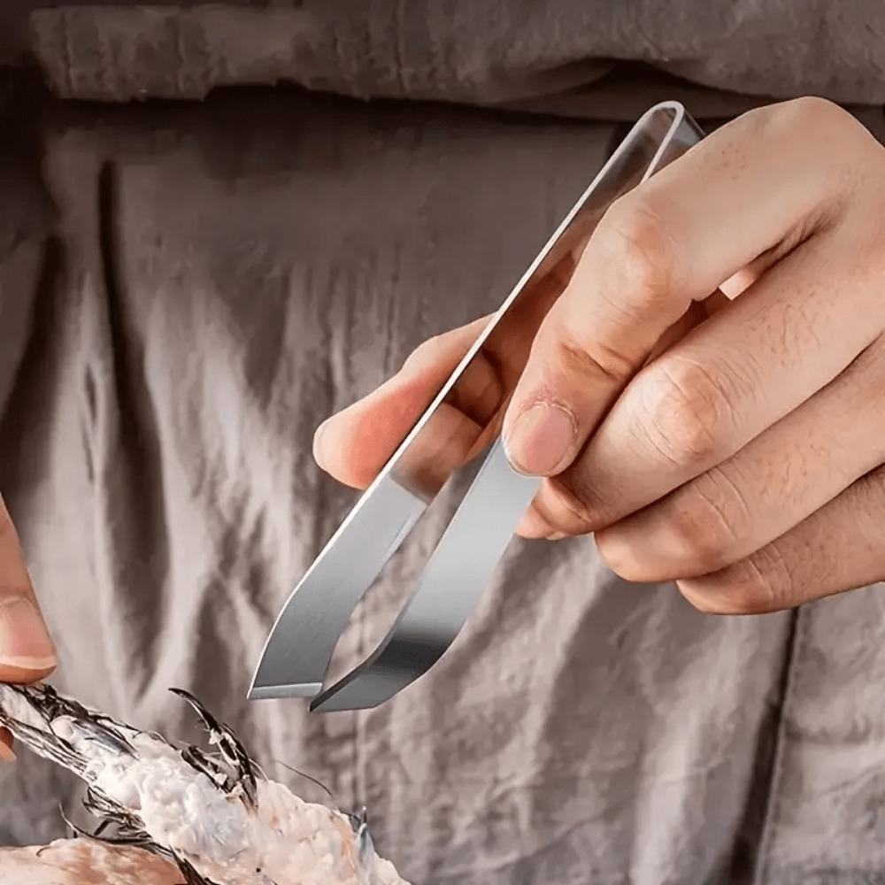 1 Stück Edelstahl Fischgrätenpinzette, Schräges Entfernwerkzeug für Entenfedern, Essentielles Fischverarbeitungs-Küchengerät