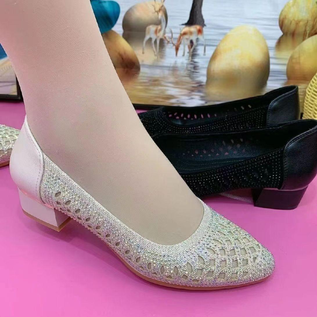 

Женские туфли-лодочки с острым носком из ажурной сетки, лето 2025, новые, на толстом каблуке, дышащие, на мягкой подошве, из мягкой кожи, ленивые туфли для мамы 41