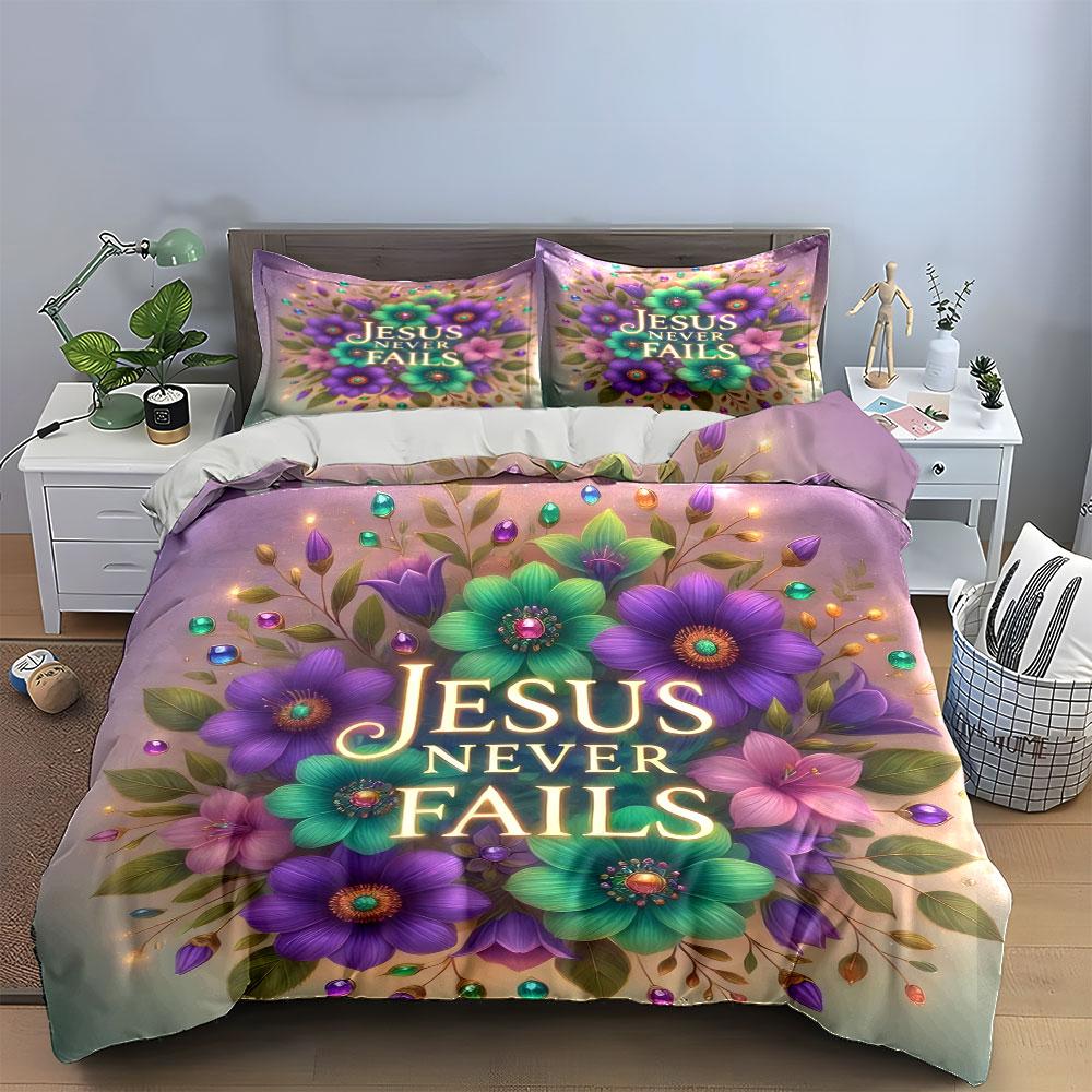 "Floral Christian Decor Set Design" kid's and adults' bedroom decor, Exquisite three-piece bedding set gift