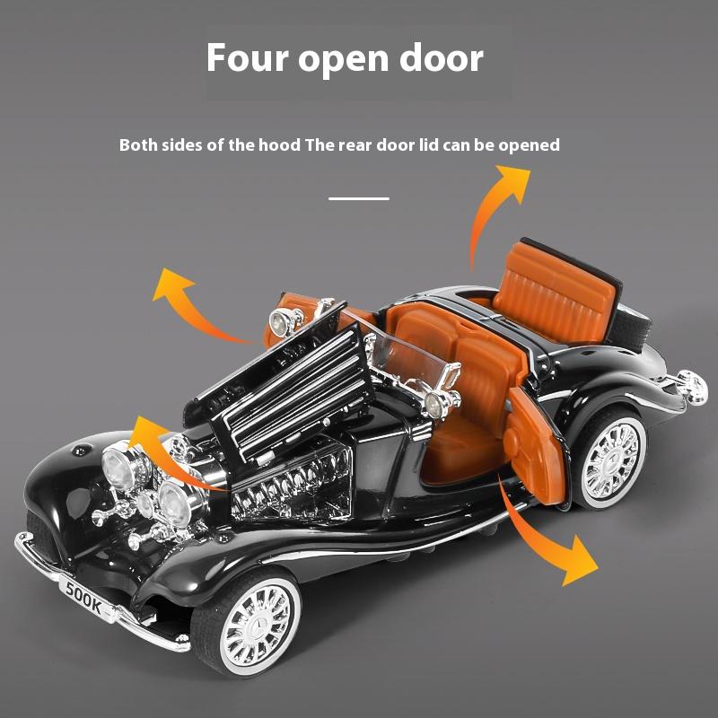1/24 Scale 500K Vintage Car Model Toy Diecasts Alloy Sport Car Toys with Sound and Light Pull Back Vehicles for Children's Gifts