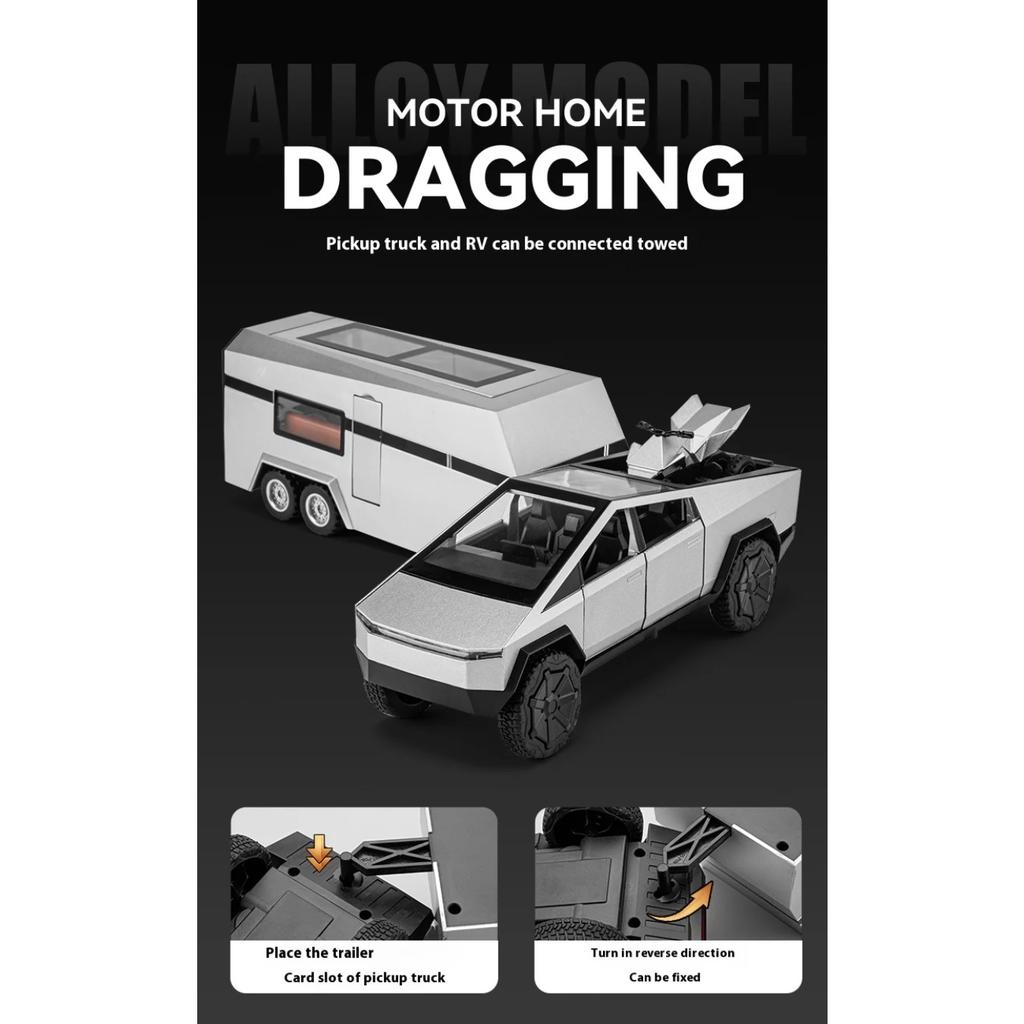 1/24 Tesla Cybertruck Off Road Truck Alloy Metal Diecast Car Model Sound Light Hobby Collectible Birthday Gifts for Boyfriend Children