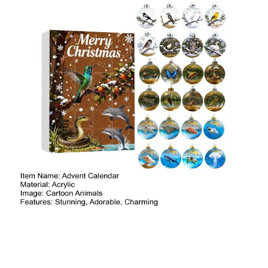 Advent Calendar 2025 24-Day Christmas Countdown Calendar with 24 Animal Ornaments Rustic 2D Acrylic Animal Hanging Decoration for Home Party Decor