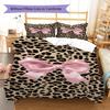 Leopard Bow Pattern Bedding Quilt Set Quilt Cover Pillowcase Home Decoration Gift (1 * duvet cover + 2 * pillowcase, without core)