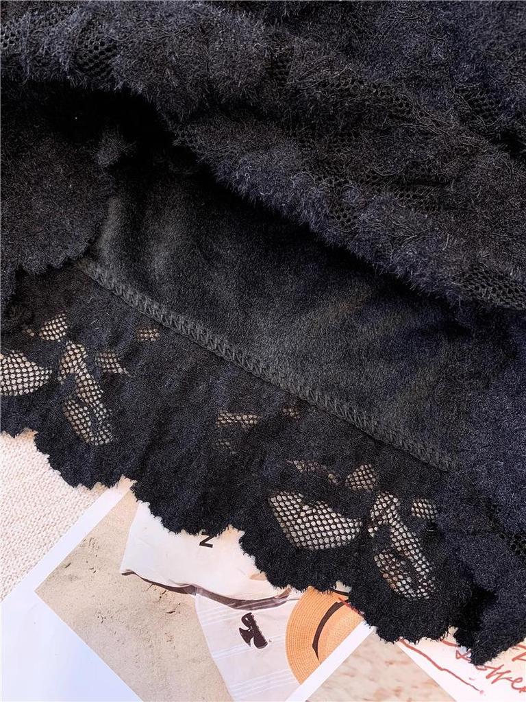 Women's Fluffy Lace Puff Sleeve V-Neck Top - Slimming Autumn/Winter Style