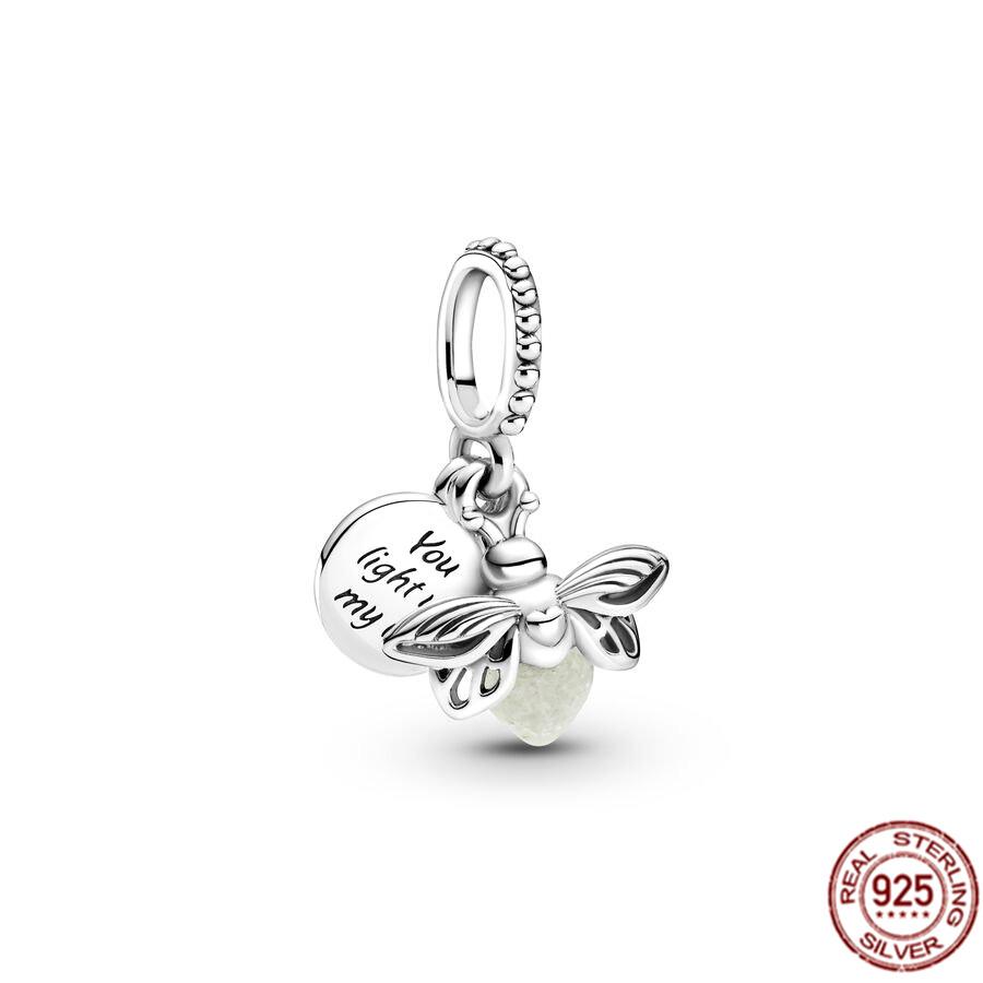 

Ювелирные изделия своими руками из стерлингового серебра S925 пробы, шарик из розового золота и золота, светящийся в темноте светлячок, подвеска в виде бусины, подходит для оригинального браслета